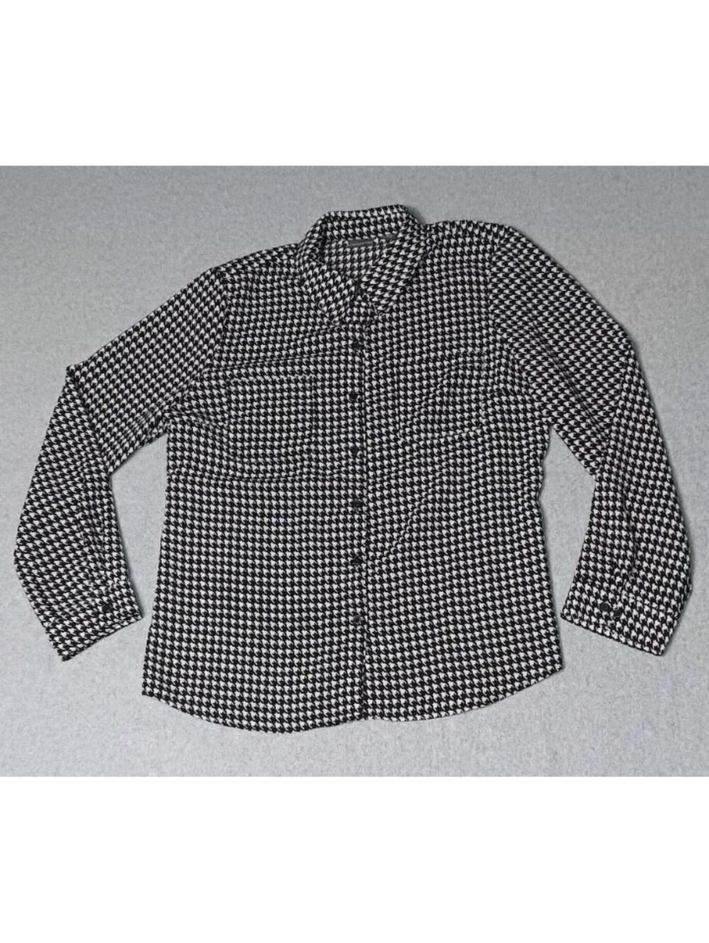 Covington Long Sleeve Houndstooth Button Up Womens Size Large Black And White...